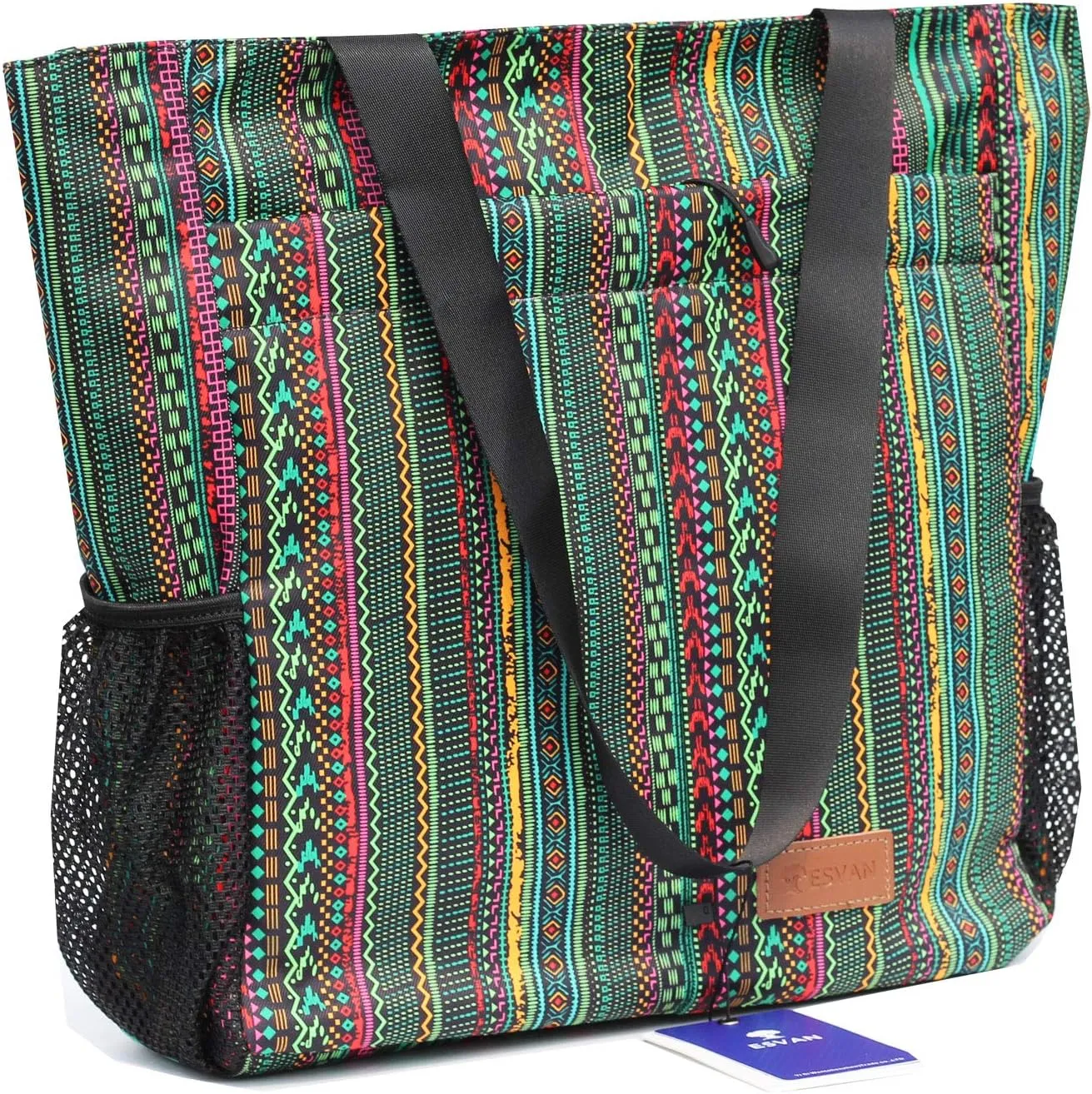 ESVAN Original Floral Tote Bag Large Shoulder Bag with Multi Pockets for Gym Travel Beach Daily Bags