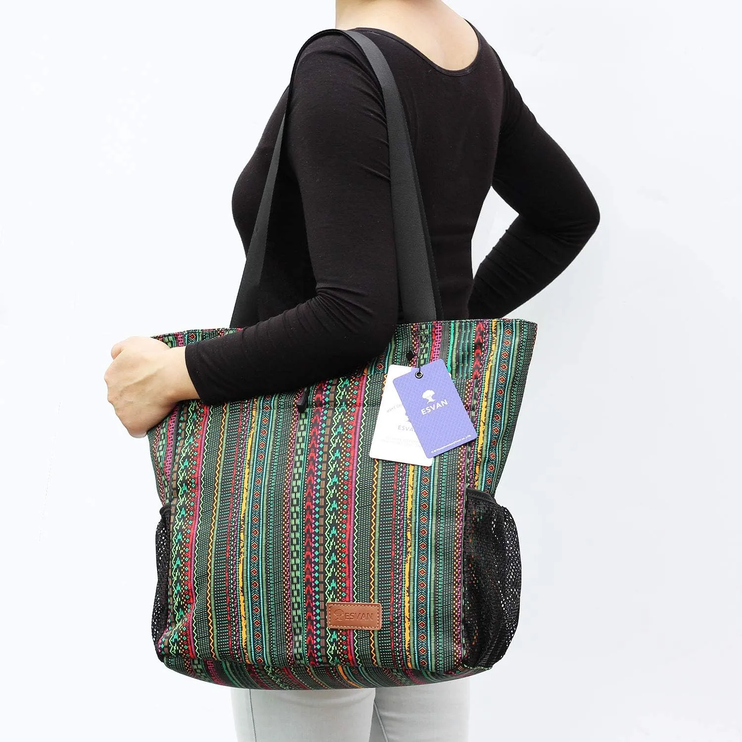 ESVAN Original Floral Tote Bag Large Shoulder Bag with Multi Pockets for Gym Travel Beach Daily Bags