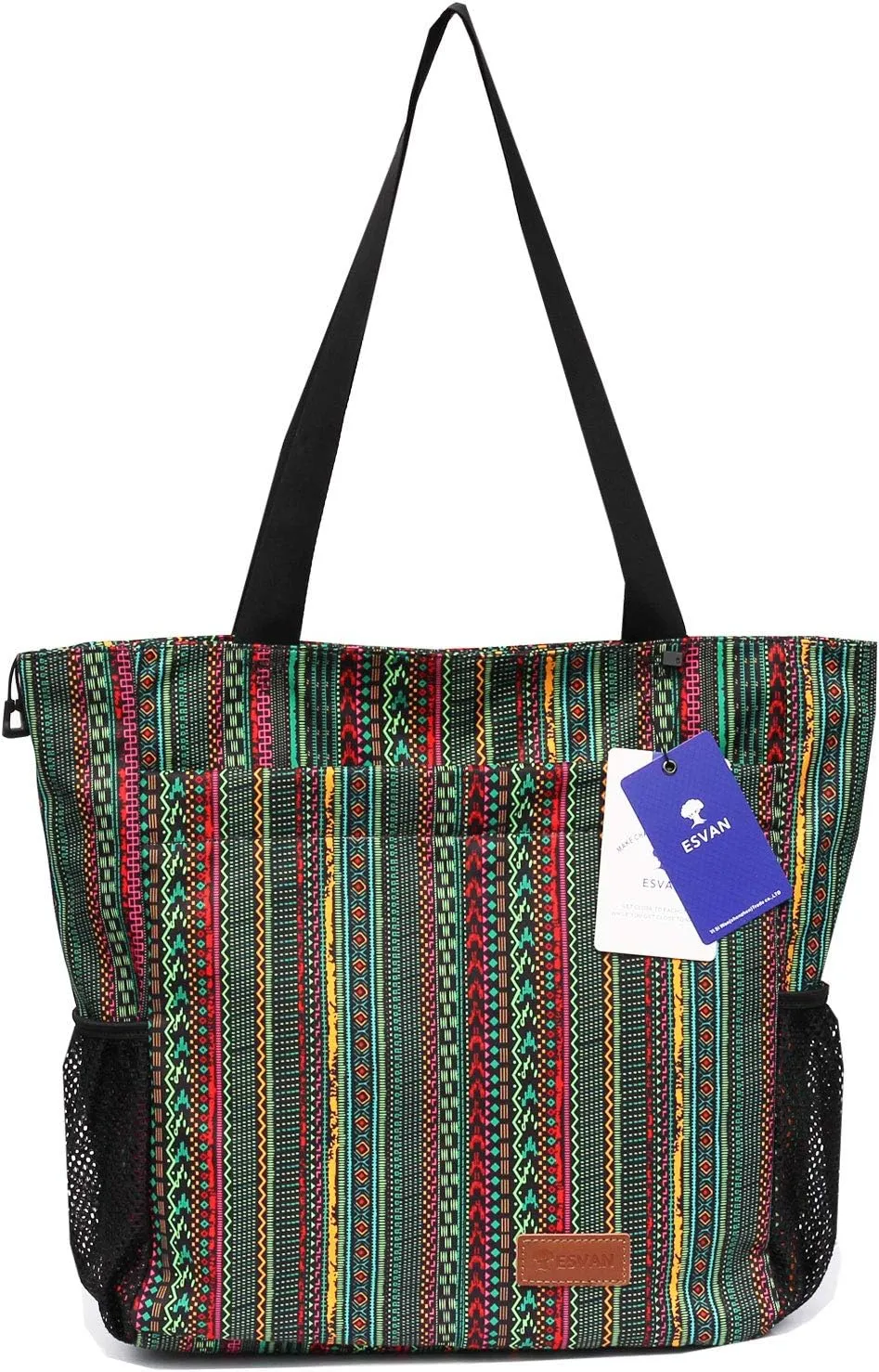 ESVAN Original Floral Tote Bag Large Shoulder Bag with Multi Pockets for Gym Travel Beach Daily Bags