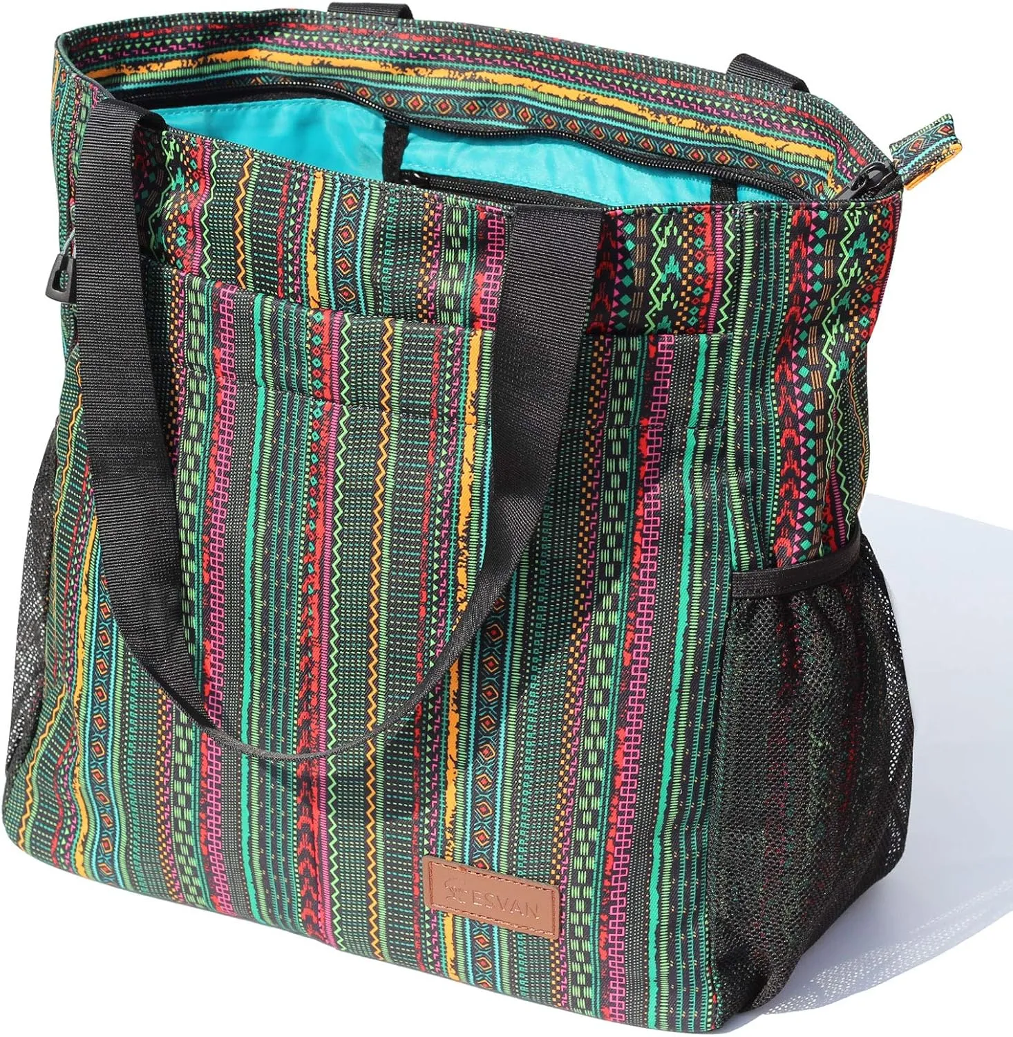 ESVAN Original Floral Tote Bag Large Shoulder Bag with Multi Pockets for Gym Travel Beach Daily Bags