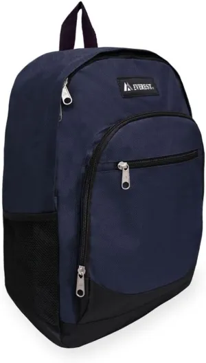 Everest Casual Backpack with Side Mesh Pocket, Navy/Black, One Size