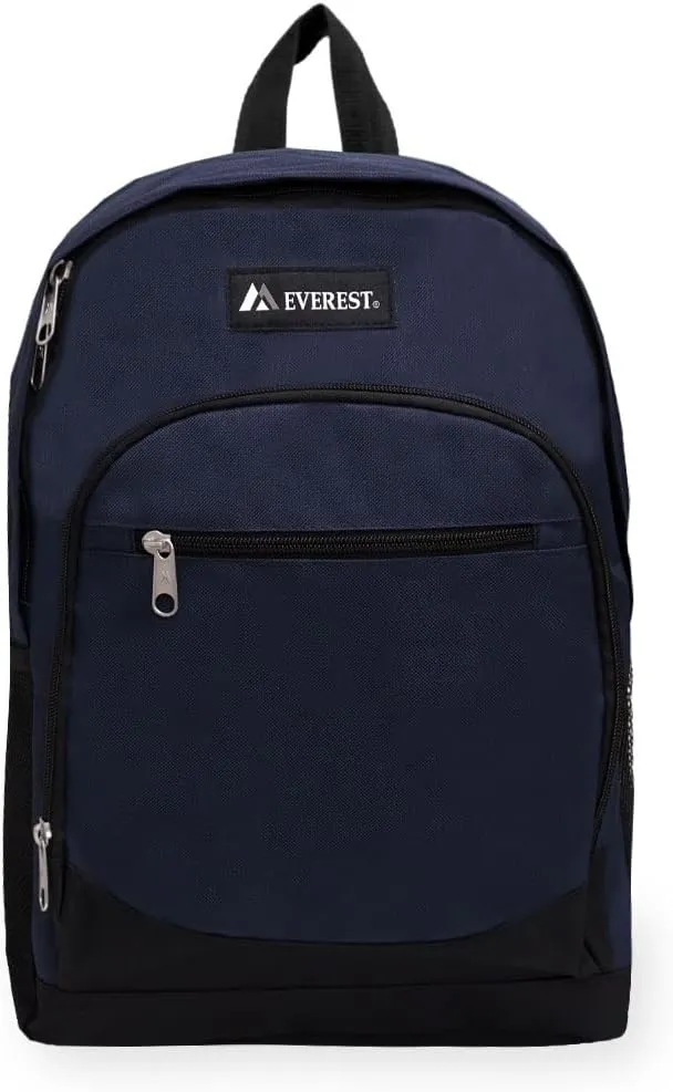 Everest Casual Backpack with Side Mesh Pocket, Navy/Black, One Size