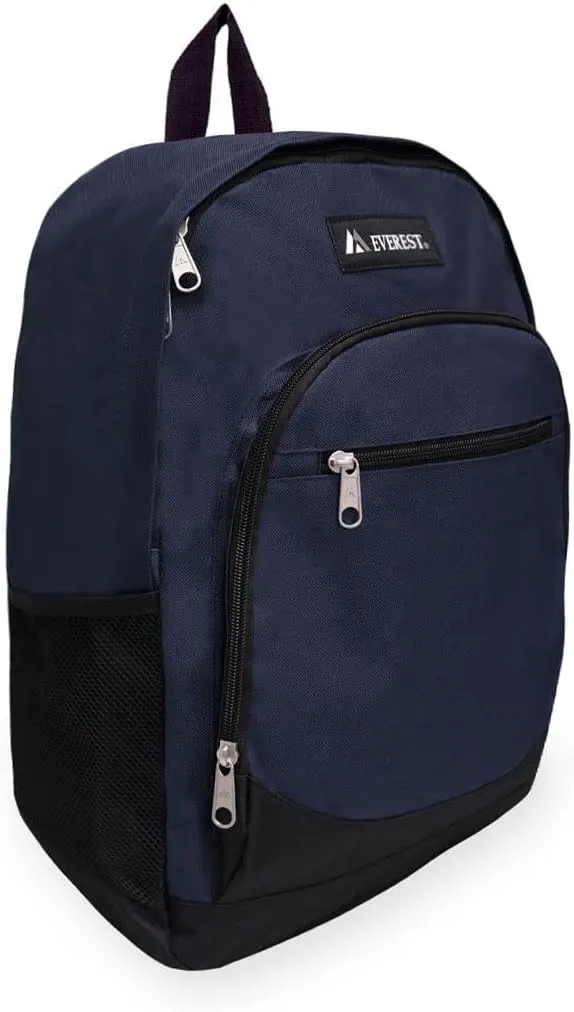 Everest Casual Backpack with Side Mesh Pocket, Navy/Black, One Size