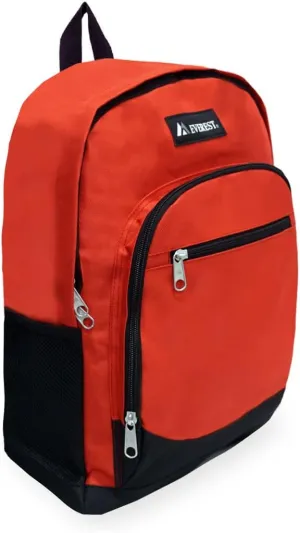 Everest Casual Backpack with Side Mesh Pocket, Red/Black, One Size
