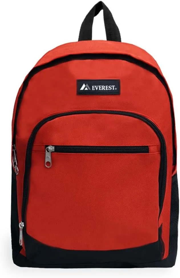 Everest Casual Backpack with Side Mesh Pocket, Red/Black, One Size