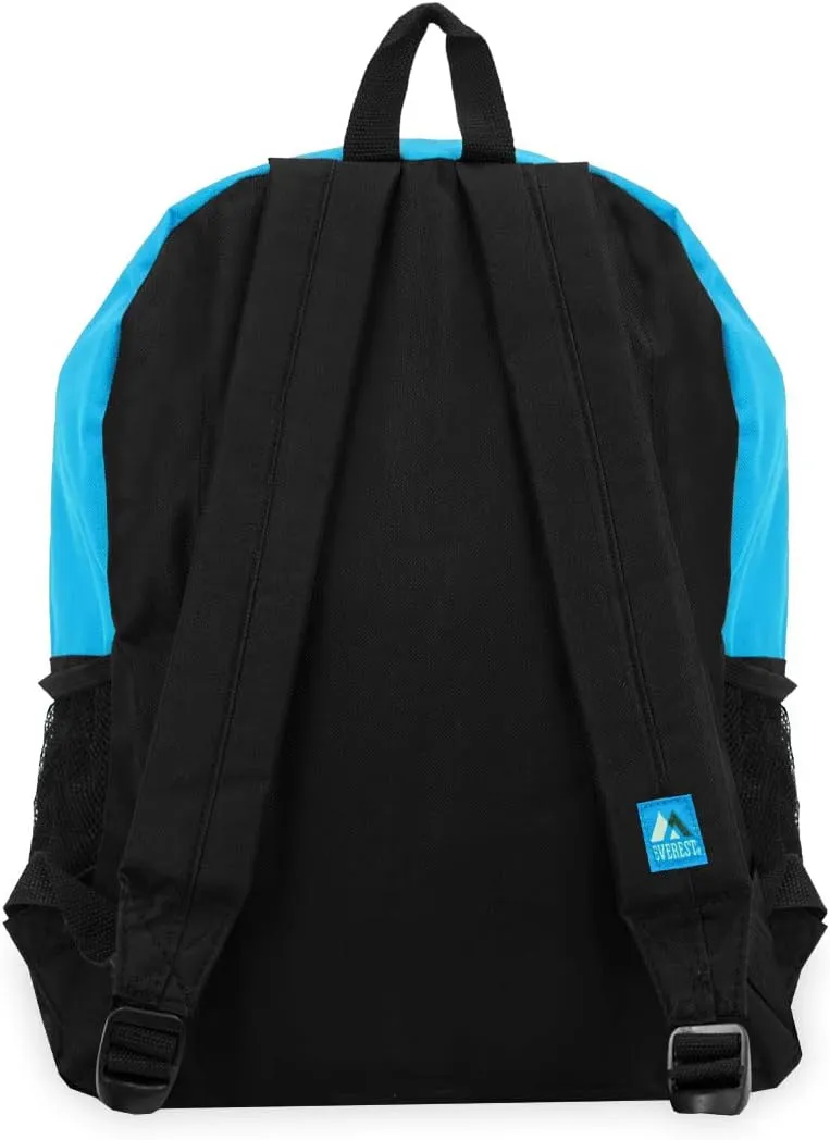 Everest Casual Backpack with Side Mesh Pocket, Turquoise/Black, One Size