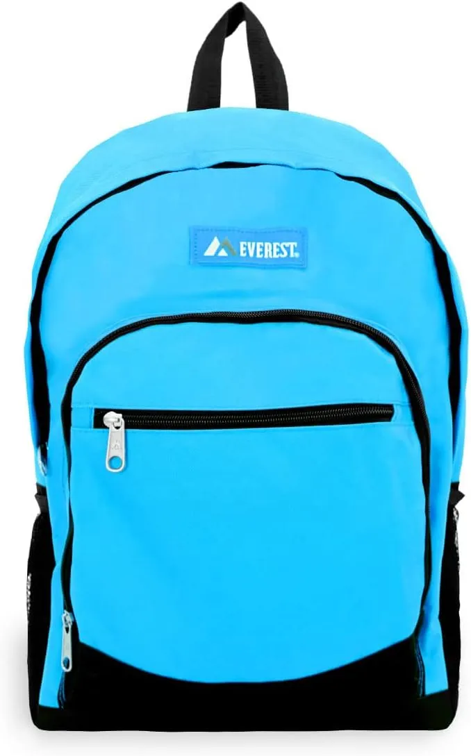 Everest Casual Backpack with Side Mesh Pocket, Turquoise/Black, One Size