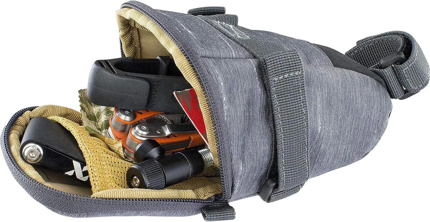 EVOC SEAT BAG TOUR saddle bag, Bicycle frame bag for more storage space on the seat post (size: L, 1L storage space, abrasion-resistant, water-repellent, Hypalon reinforcement), Carbon Grey