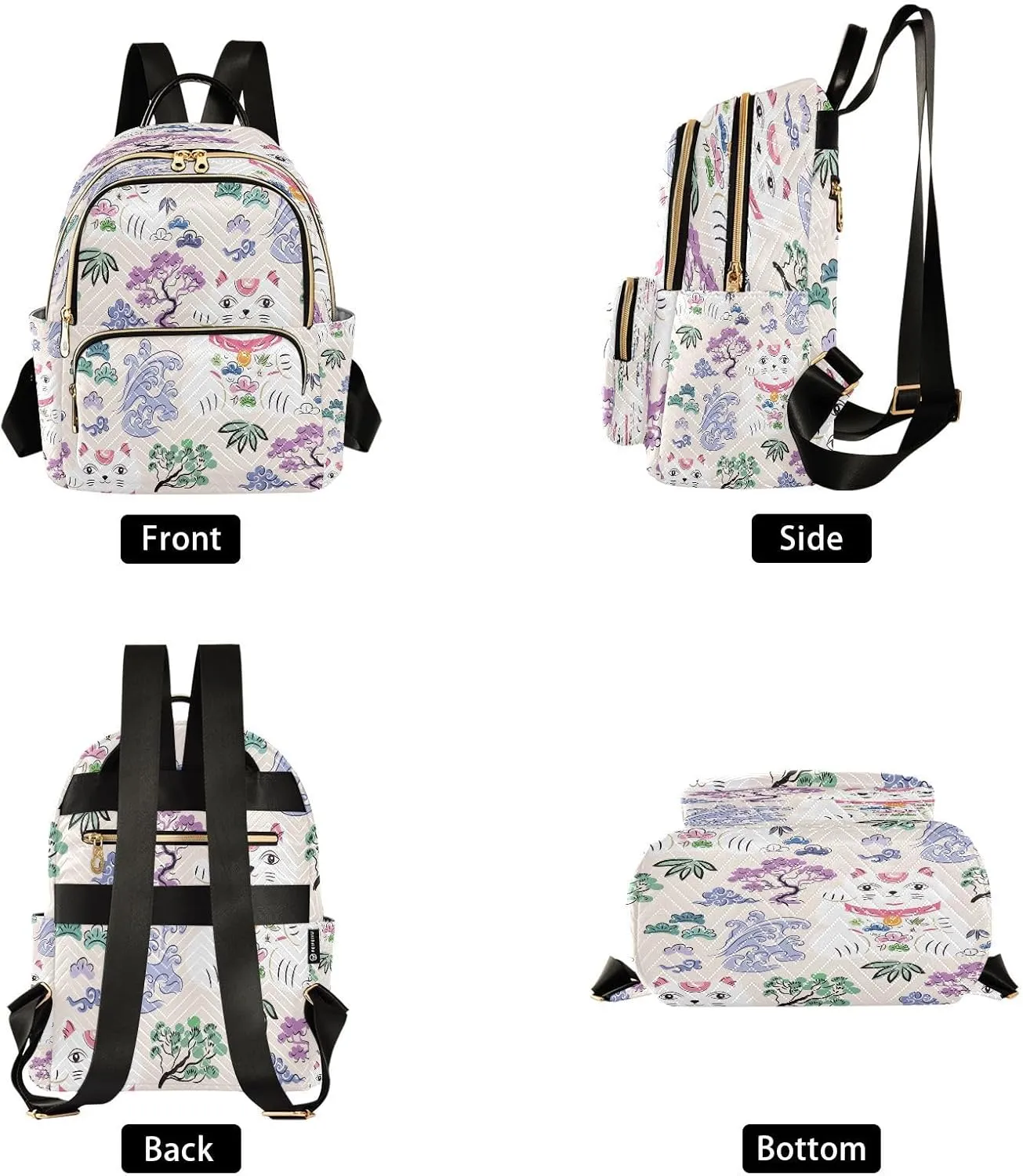 Exnundod Backpack Purse for Women Cute Lucky Cat Mini Backpack Casual Backpack Japanese Style Print Travel Daypack,Medium