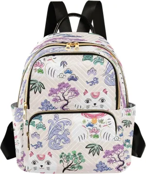 Exnundod Backpack Purse for Women Cute Lucky Cat Mini Backpack Casual Backpack Japanese Style Print Travel Daypack,Medium