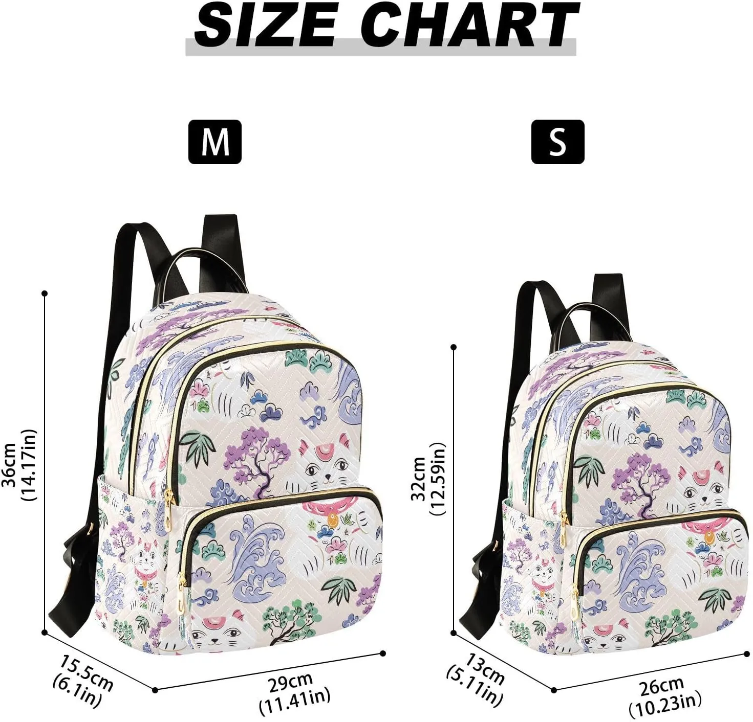 Exnundod Backpack Purse for Women Cute Lucky Cat Mini Backpack Casual Backpack Japanese Style Print Travel Daypack,Medium
