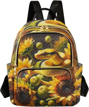 Exnundod Backpack Purse for Women Cute Snake Crawls Sunflowers, Mini Fashion Backpack Lightweight Casual Daypack Shoulder Bag Travel Backpack, M