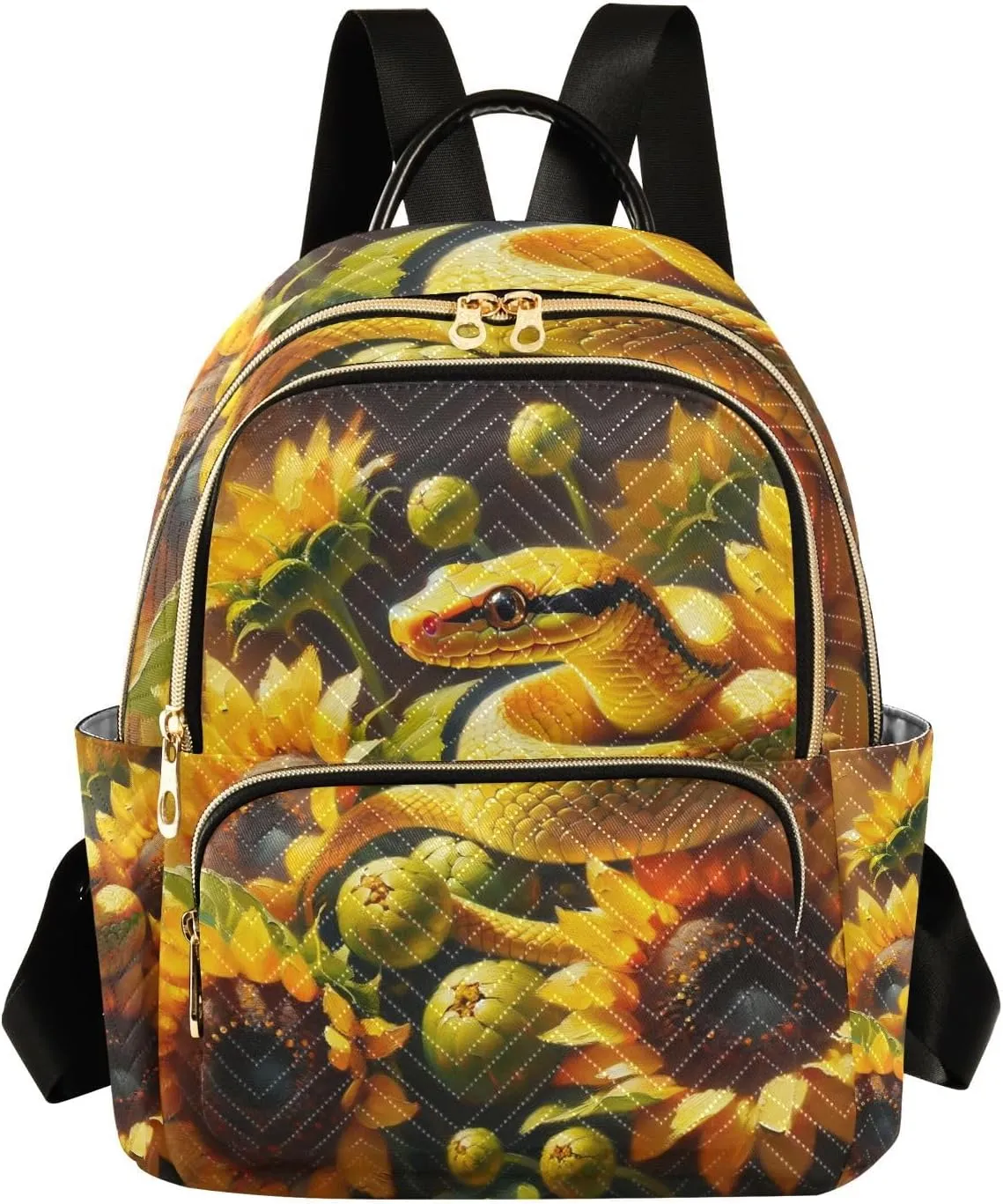 Exnundod Backpack Purse for Women Cute Snake Crawls Sunflowers, Mini Fashion Backpack Lightweight Casual Daypack Shoulder Bag Travel Backpack, M