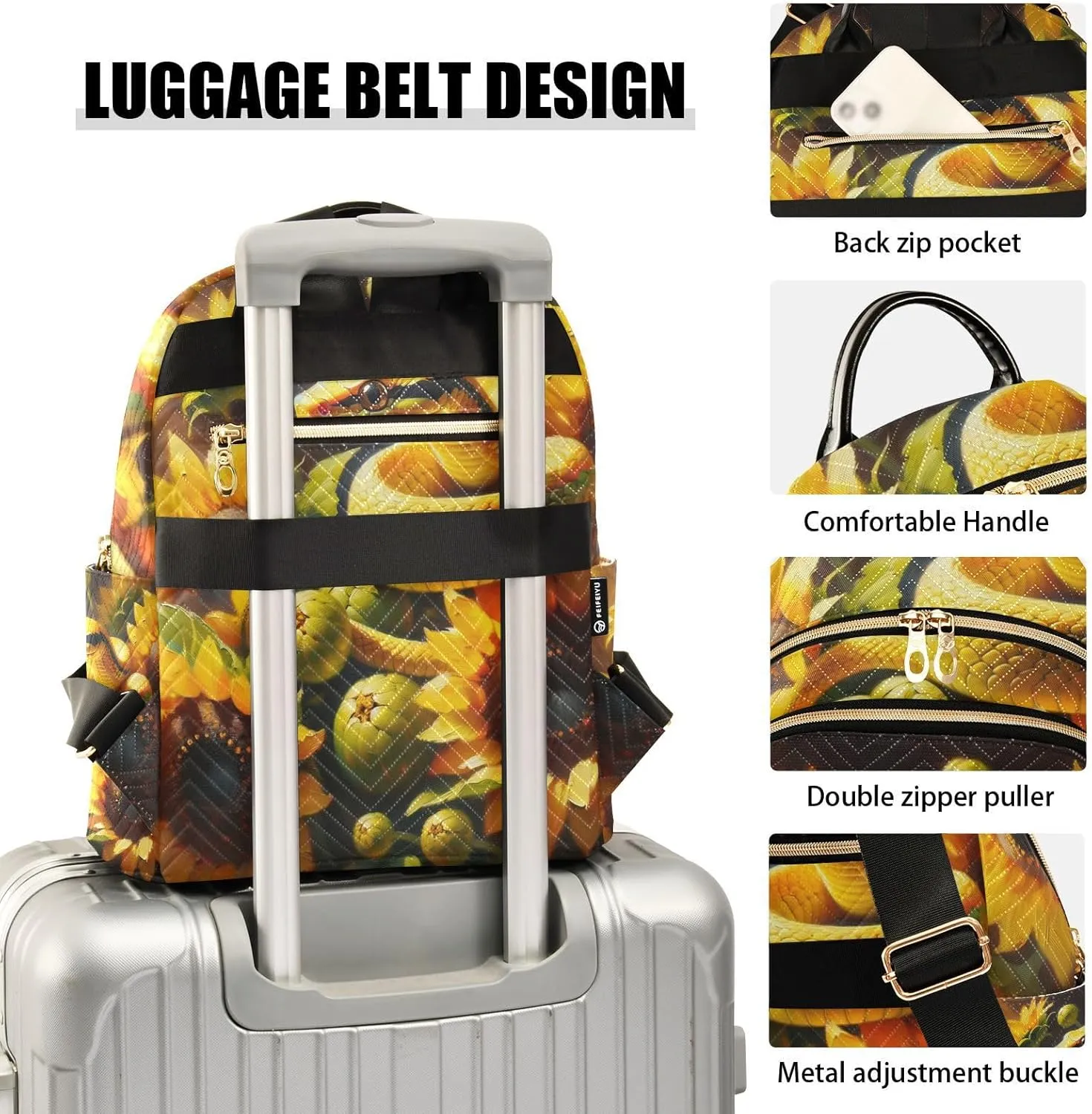 Exnundod Backpack Purse for Women Cute Snake Crawls Sunflowers, Mini Fashion Backpack Lightweight Casual Daypack Shoulder Bag Travel Backpack, M