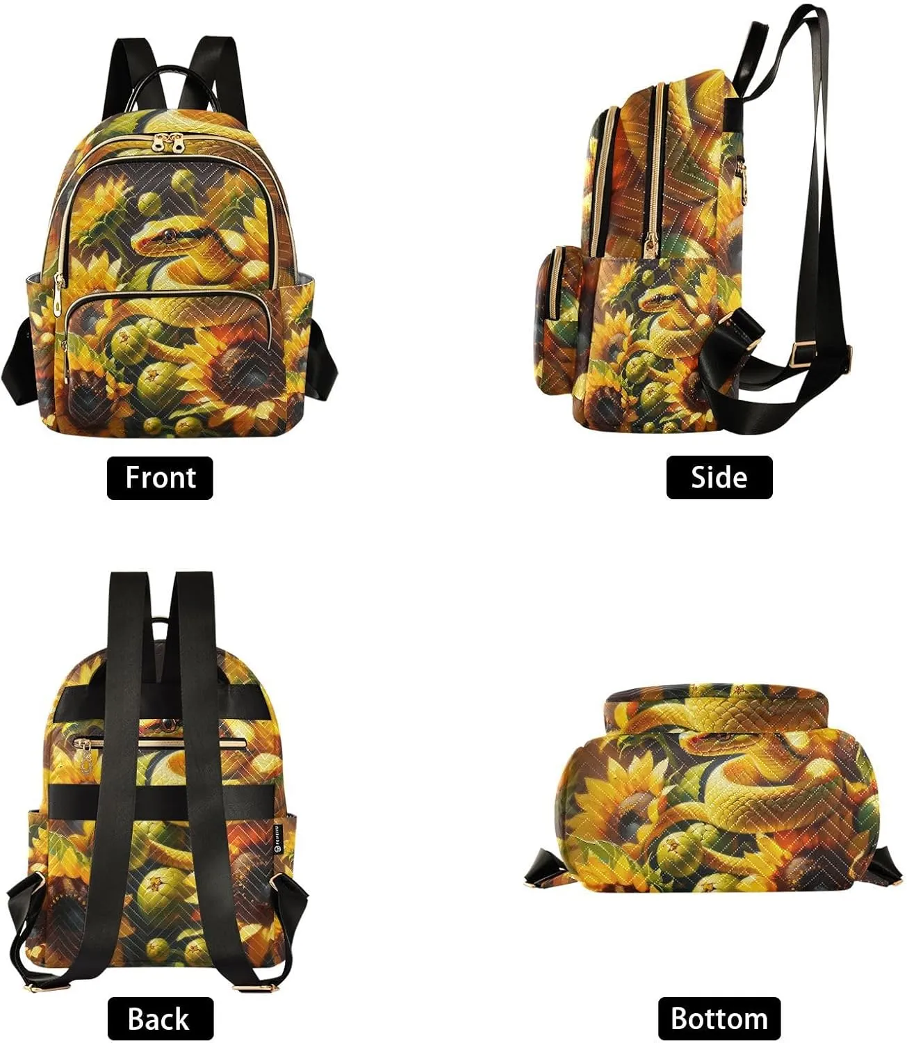 Exnundod Backpack Purse for Women Cute Snake Crawls Sunflowers, Mini Fashion Backpack Lightweight Casual Daypack Shoulder Bag Travel Backpack, M