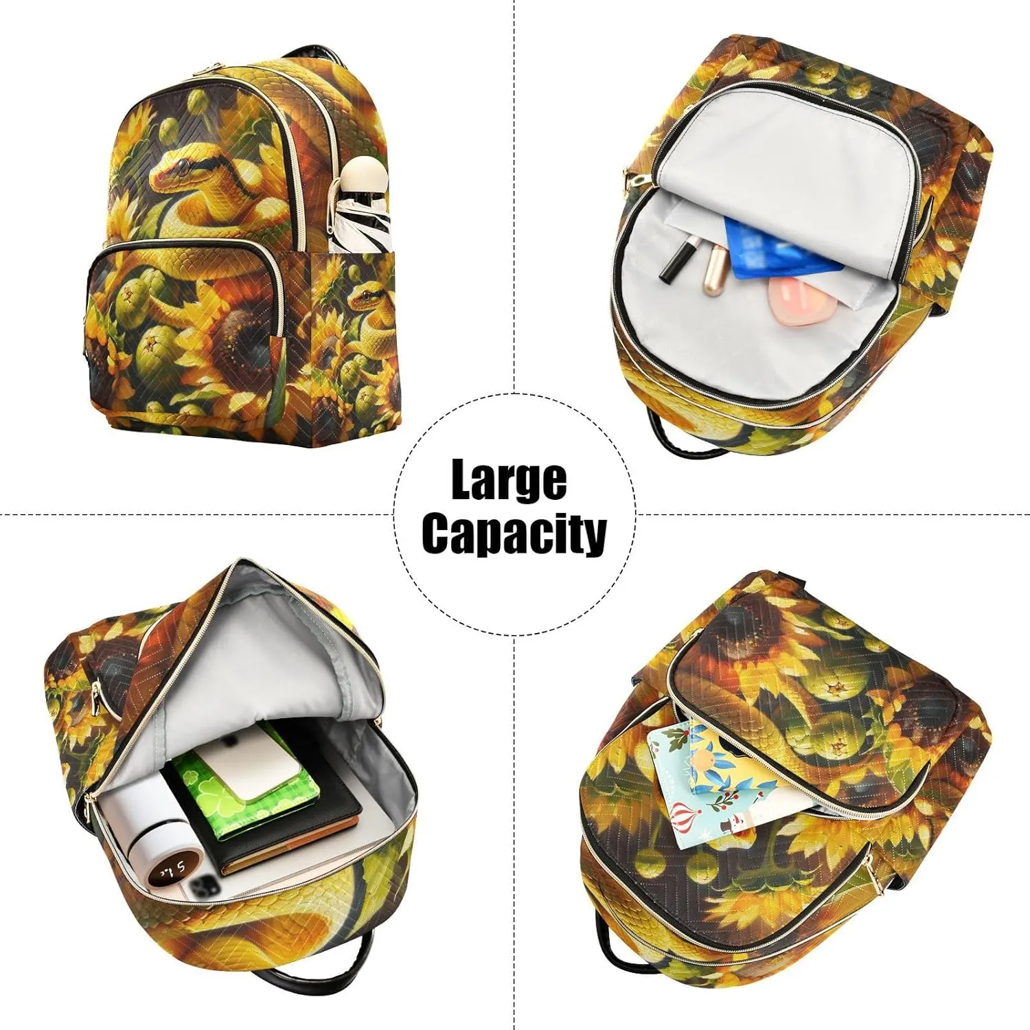 Exnundod Backpack Purse for Women Cute Snake Crawls Sunflowers, Mini Fashion Backpack Lightweight Casual Daypack Shoulder Bag Travel Backpack, M