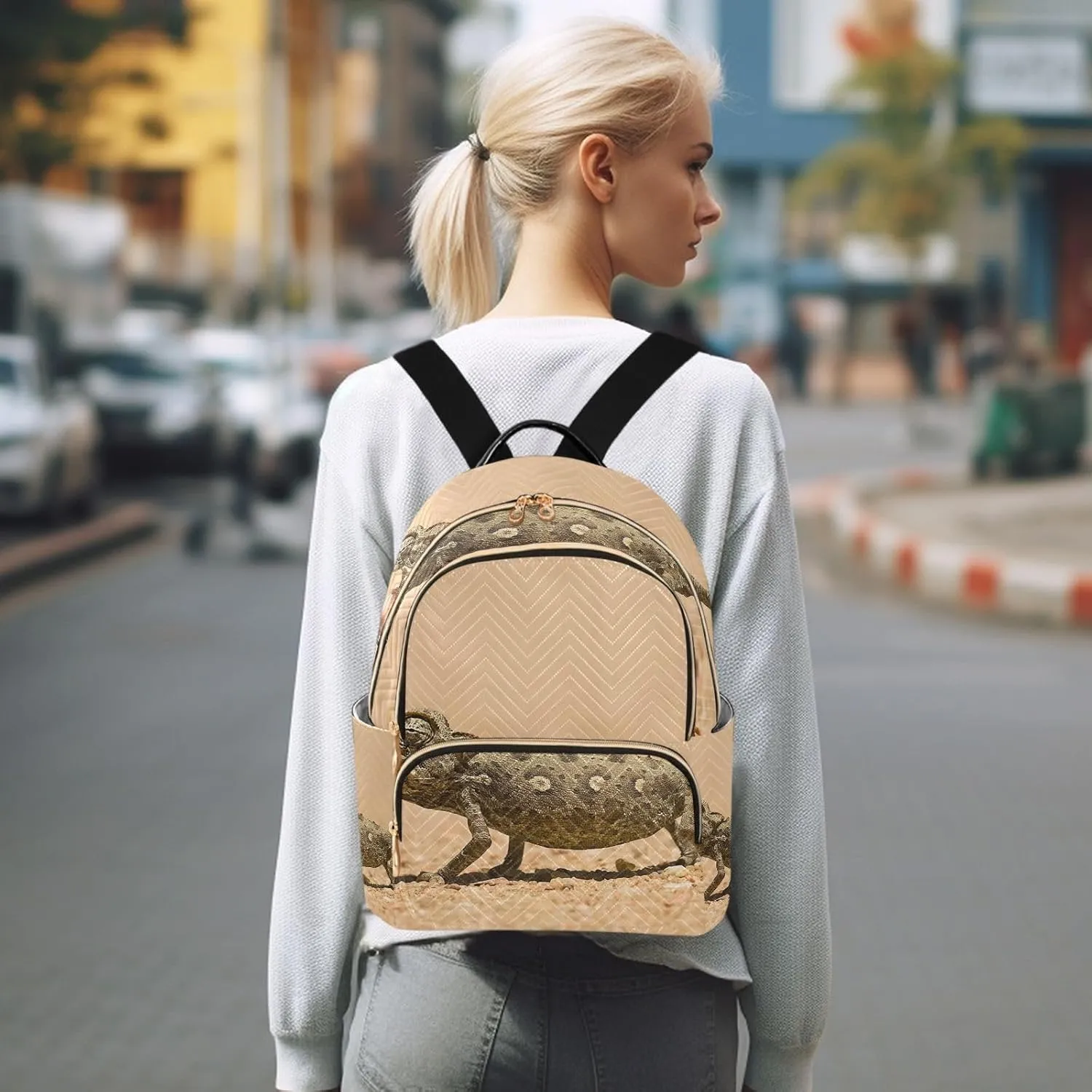 Exnundod Backpack Purse for Women Lizard Desert Predation, Mini Fashion Backpack Reptile Lightweight Casual Daypack Shoulder Bag Travel Backpack, S