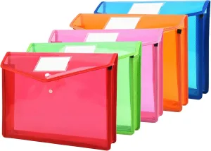 Expanding File Folder Document Organizer with Snap Button, Waterproof Transparent Document Bag, 2.8" Expansion, Letter A4 Expandable File Folder for Home Office Organization，5 Pack