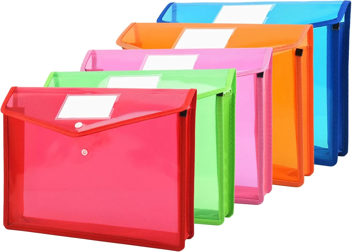 Expanding File Folder Document Organizer with Snap Button, Waterproof Transparent Document Bag, 2.8" Expansion, Letter A4 Expandable File Folder for Home Office Organization，5 Pack