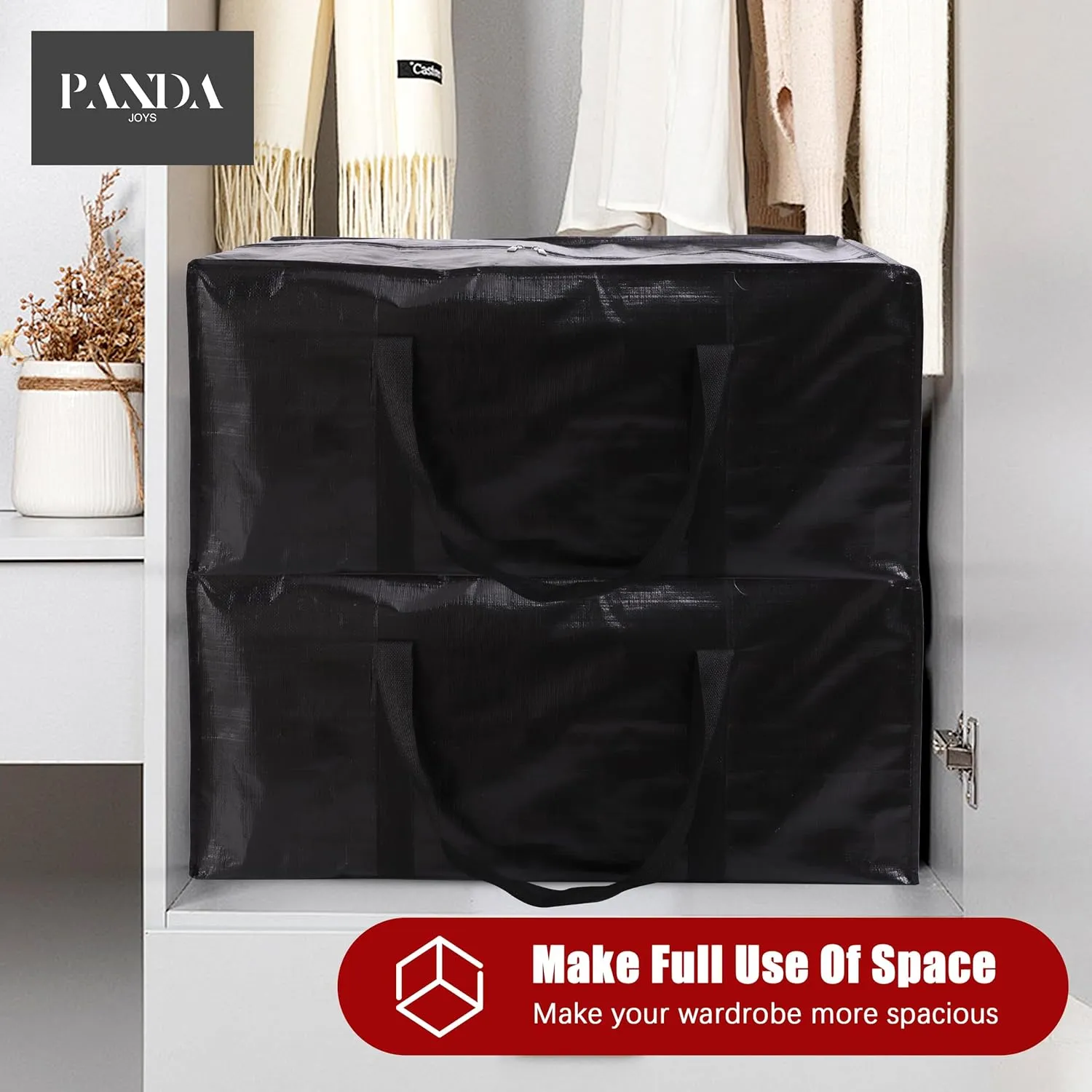 Extra Large Moving Bags with Zippers & Carrying Handles, Heavy-Duty Storage Tote for Space Saving Moving Storage, Fold Flat, Alternative to Box and Bin - 12 Pack, Black