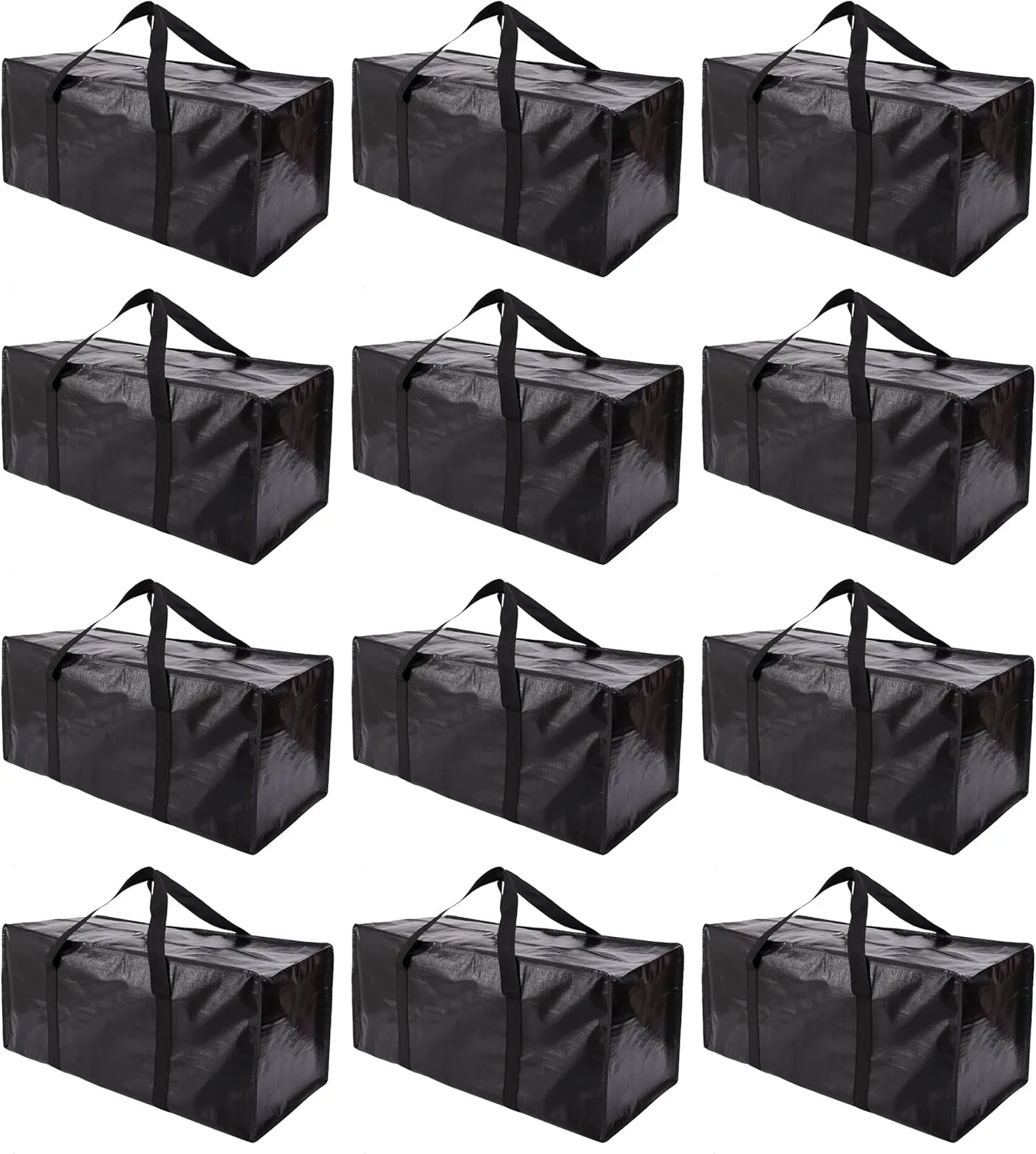 Extra Large Moving Bags with Zippers & Carrying Handles, Heavy-Duty Storage Tote for Space Saving Moving Storage, Fold Flat, Alternative to Box and Bin - 12 Pack, Black