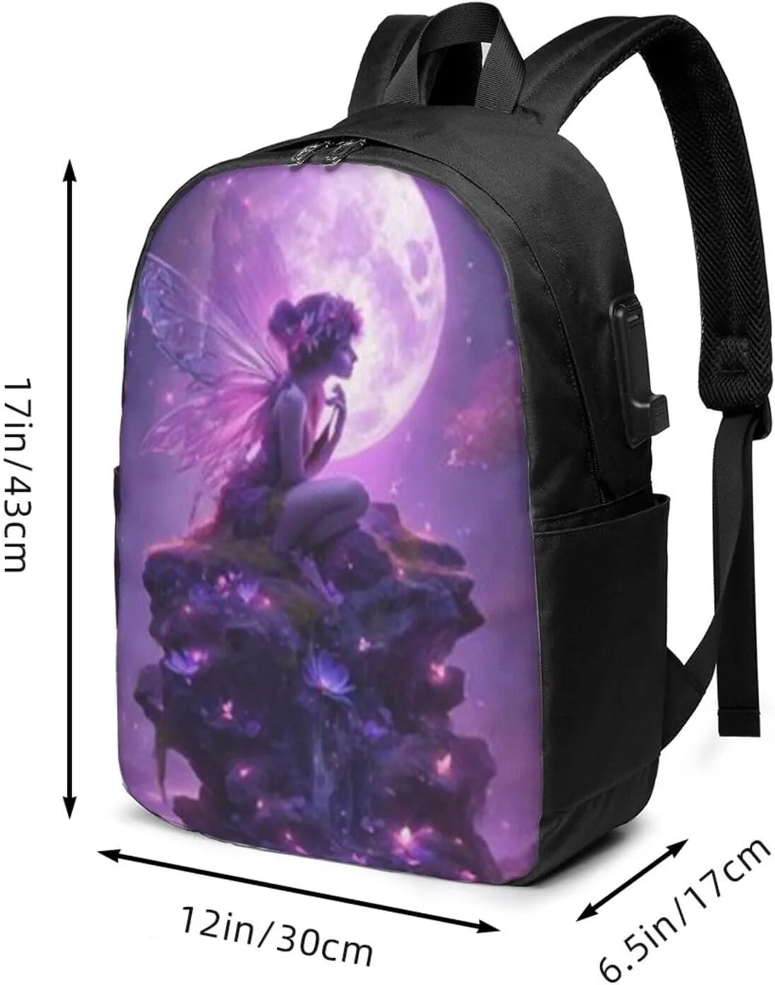 F-lower Moon Fairy Scobell Simple Large Capacity Backpack, The Whole Bag Is Stylish And Lightweight Black
