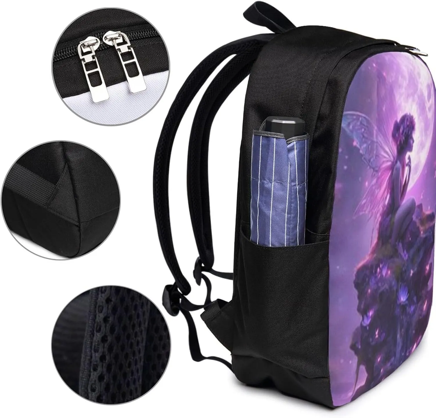 F-lower Moon Fairy Scobell Simple Large Capacity Backpack, The Whole Bag Is Stylish And Lightweight Black
