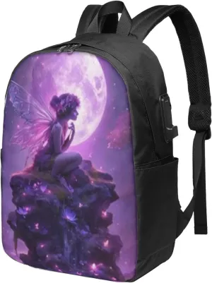 F-lower Moon Fairy Scobell Simple Large Capacity Backpack, The Whole Bag Is Stylish And Lightweight Black