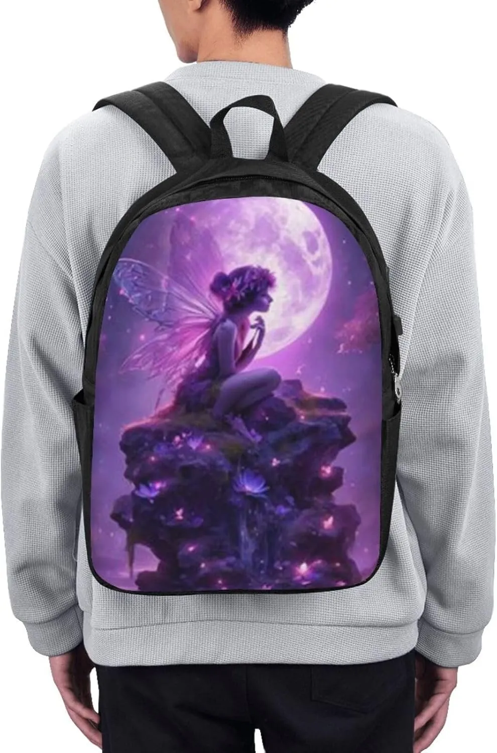 F-lower Moon Fairy Scobell Simple Large Capacity Backpack, The Whole Bag Is Stylish And Lightweight Black