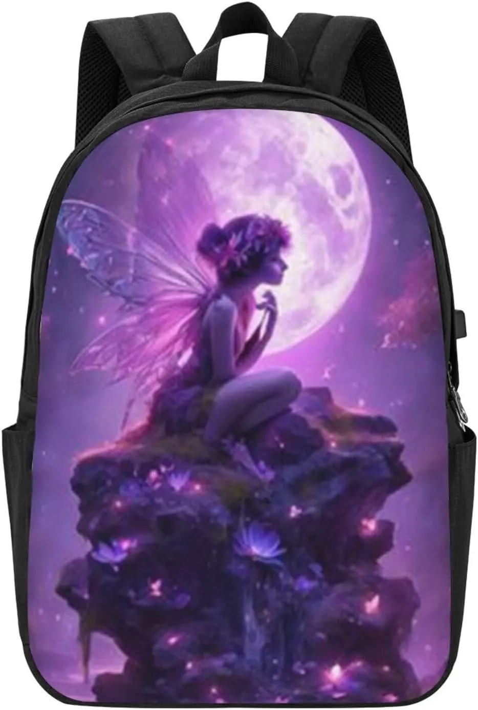 F-lower Moon Fairy Scobell Simple Large Capacity Backpack, The Whole Bag Is Stylish And Lightweight Black
