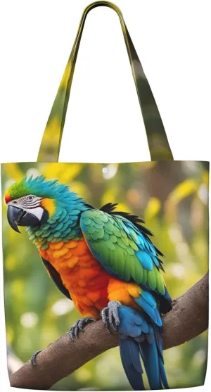 Fantastic Parrot Feather Print Reusable Grocery Bags,Polyester Tote Bag,Casual Handbags,Practical Foldable Shopping Bag.