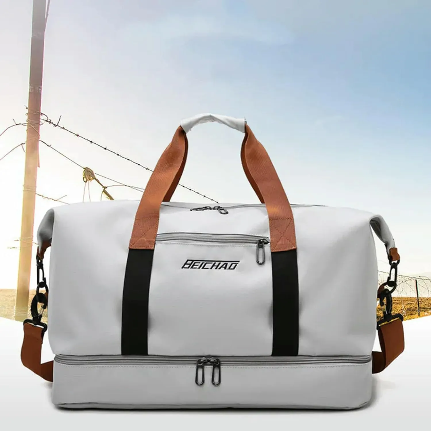 Fashion Travel Bags for Women Large Capacity Men's Sports Bag Waterproof Weekend Sac Voyage Female Messenger Bag Dry and Wet, Black 46x25x28cm