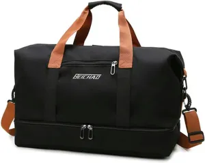 Fashion Travel Bags for Women Large Capacity Men's Sports Bag Waterproof Weekend Sac Voyage Female Messenger Bag Dry and Wet, Black 46x25x28cm