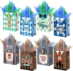 FCKLVMC 12 Pcs Fathers Day Gift Bags, Fathers Day Gift Bag with Handle for Men Father'S Day Birthday Party Decor Favor(8.27x6.3x3.15in)
