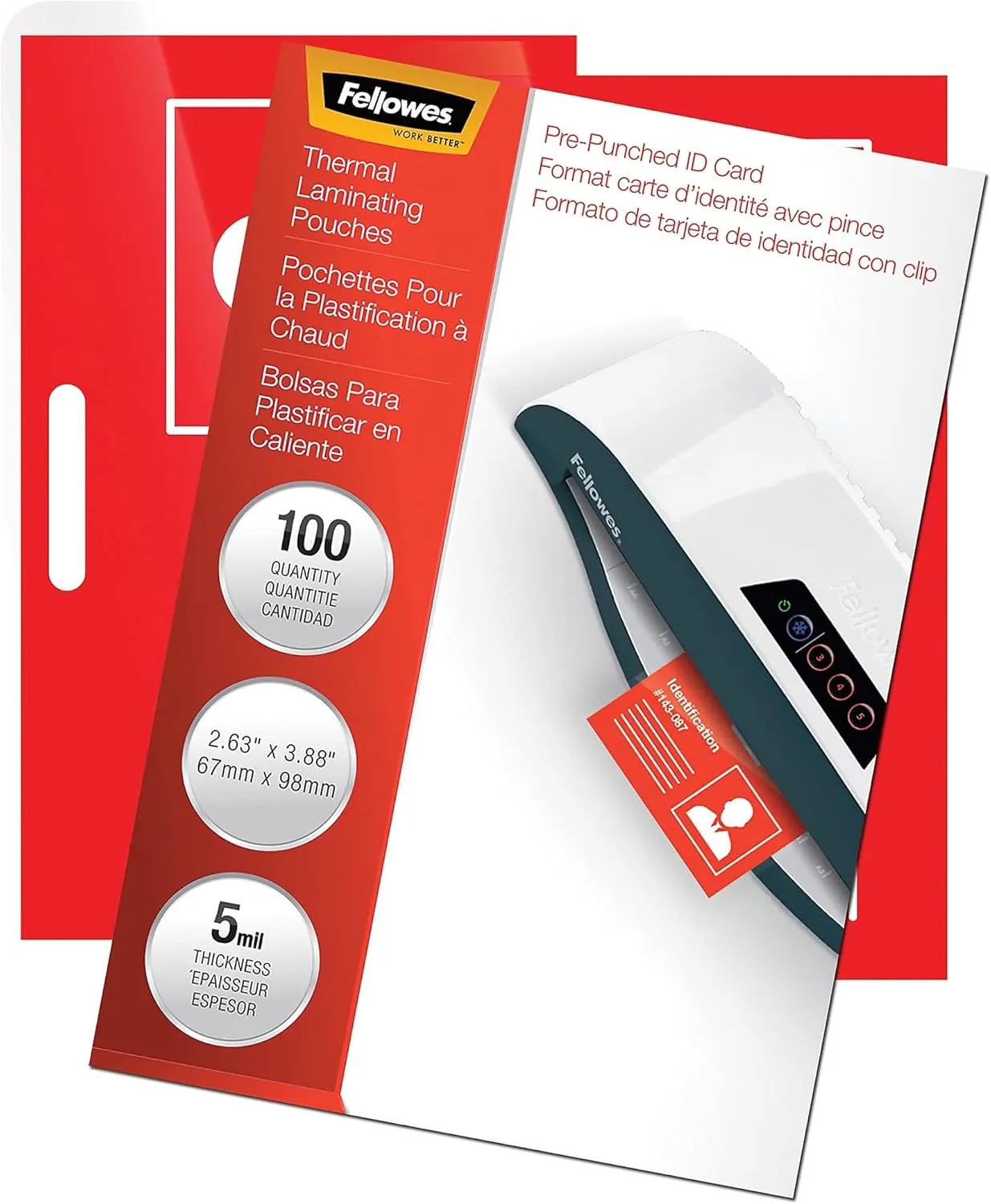 Fellowes Hot Laminating Pouches, ID Tag, Punched, 5 mil, 100 Pack (52016)