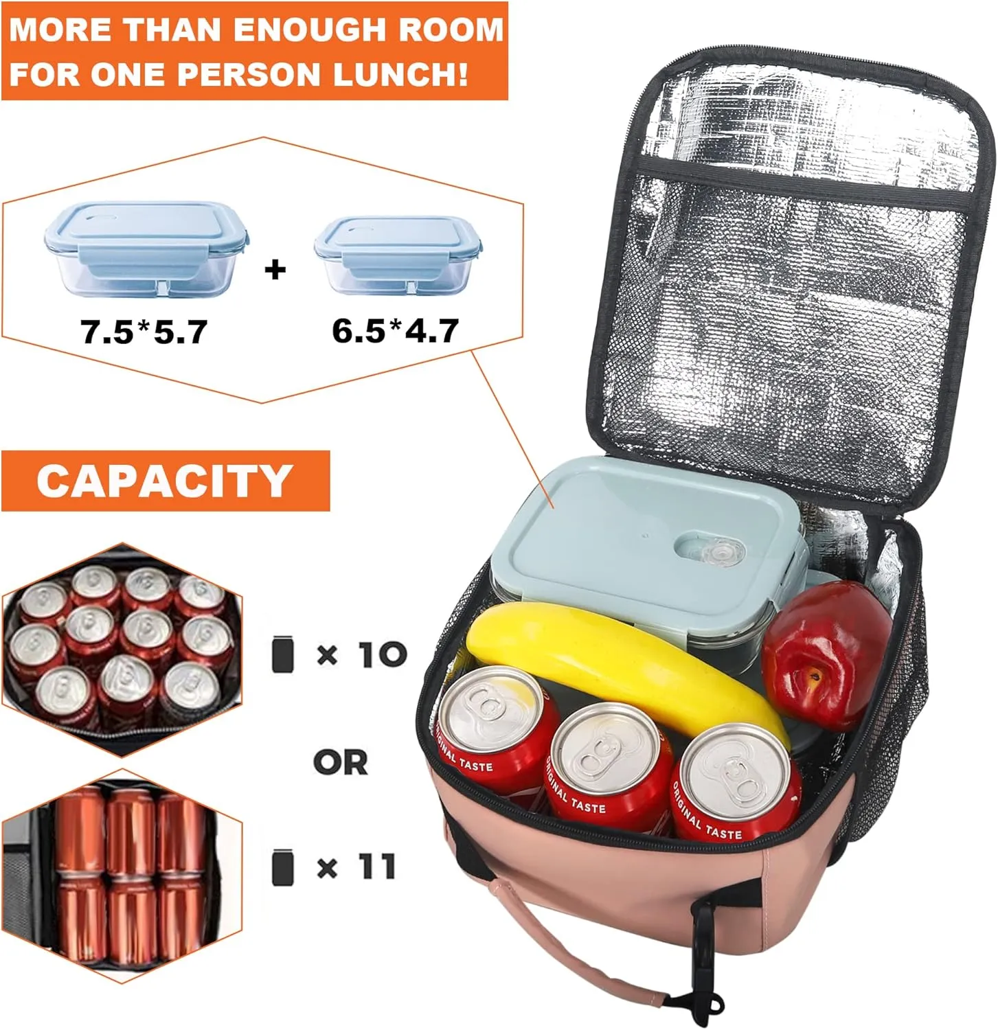 Femuar Lunch Box for Men Women Adults Small Lunch Bag for Office Work Picnic - Reusable Portable Lunchbox, Light Pink