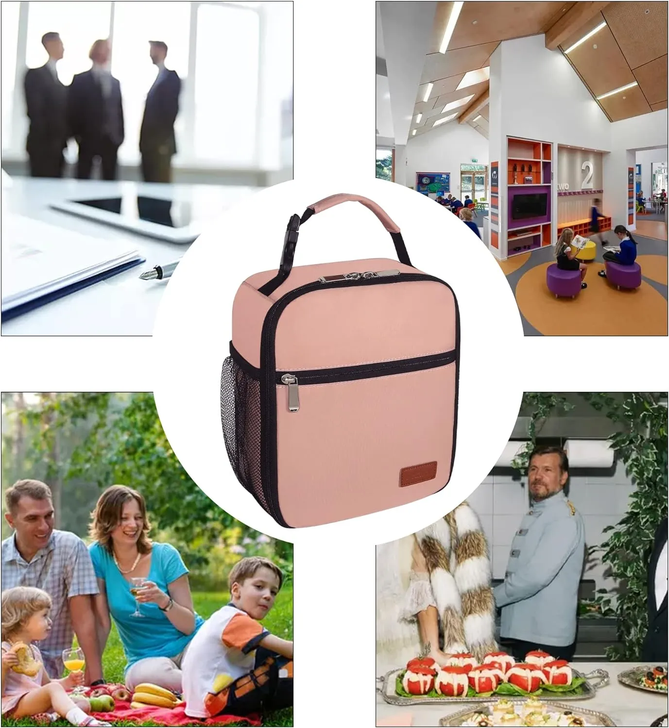 Femuar Lunch Box for Men Women Adults Small Lunch Bag for Office Work Picnic - Reusable Portable Lunchbox, Light Pink