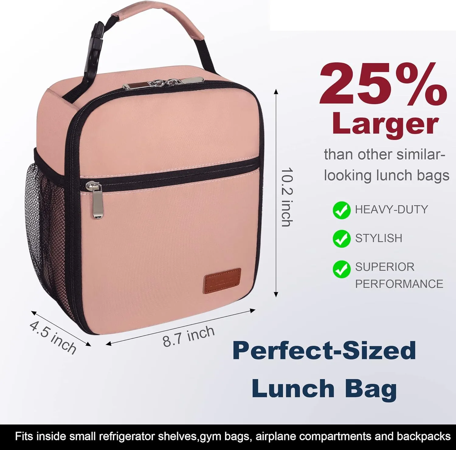 Femuar Lunch Box for Men Women Adults Small Lunch Bag for Office Work Picnic - Reusable Portable Lunchbox, Light Pink