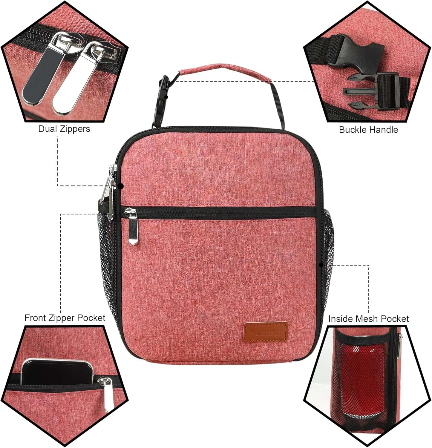 Femuar Lunch Box for Men Women Adults Small Lunch Bag for Office Work Picnic - Reusable Portable Lunchbox, Pink