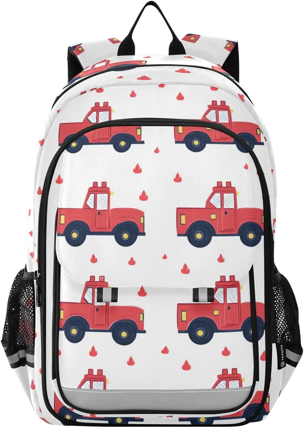 Fire Engine Cars Backpack for Boys Girls Elementary School Bag Kids Bookbag Travel Rucksack With Reflective Stripes
