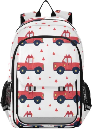 Fire Engine Cars Backpack for Boys Girls Elementary School Bag Kids Bookbag Travel Rucksack With Reflective Stripes