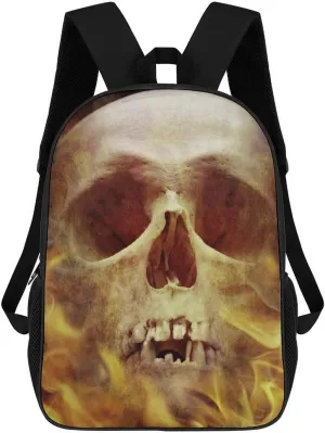 Fire Flaming Skull Fashion 17 Inch Backpack Simple Shoulders Daypacks Lightweight Laptop Bag Travel Gear