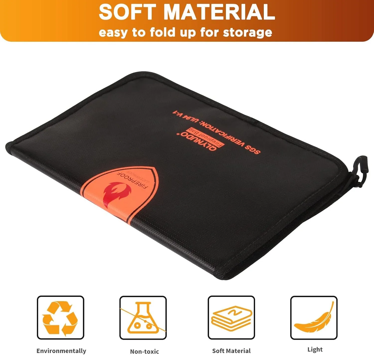 Fireproof Document Bag - Waterproof Fireproof Money Bag with Zipper for Cash/Important Documents/Valuables (Seal Protection), 15x11" (A4 Size), Fire Safe Envelope Bag with Reflective Strip