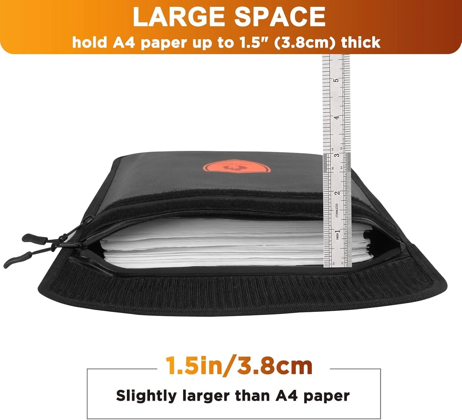 Fireproof Document Bag - Waterproof Fireproof Money Bag with Zipper for Cash/Important Documents/Valuables (Seal Protection), 15x11" (A4 Size), Fire Safe Envelope Bag with Reflective Strip