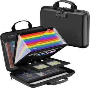 Fireproof File Organizer,Fireproof Document Box with Lock,Large 13 Pocket Expanding File Folder,Hard-Shell Portable Safe Storage for Letter/Legal Document,Laptop,Valuables-Black