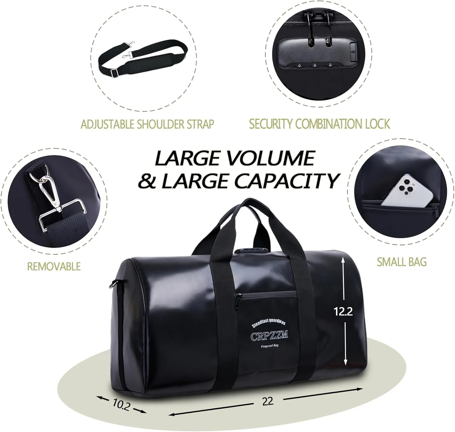 Fireproof Waterproof Duffel Bag,Fire And Waterproof Document Storage，Security code lock multiple protection，perfect travel companion.