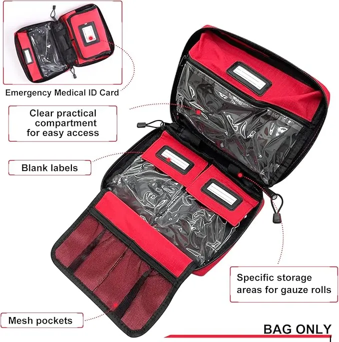 First Aid Bags Empty, Compact Trifold Emergency Medical bag for Camping Hiking Travel Car Home Office (BAG ONLY)