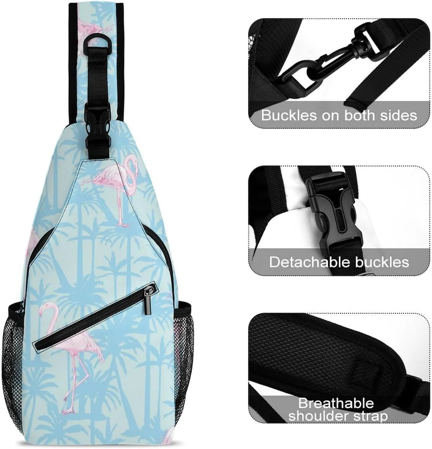 Flamingo-pattern-bird-tropical Crossbody Sling Bag for Women Men Travel Chest Bag, Cycling Shoulder Backpack
