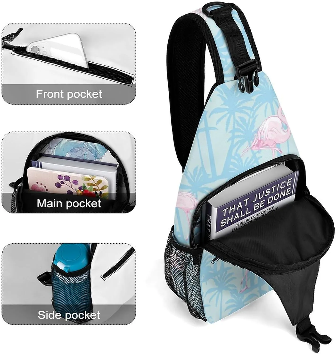 Flamingo-pattern-bird-tropical Crossbody Sling Bag for Women Men Travel Chest Bag, Cycling Shoulder Backpack