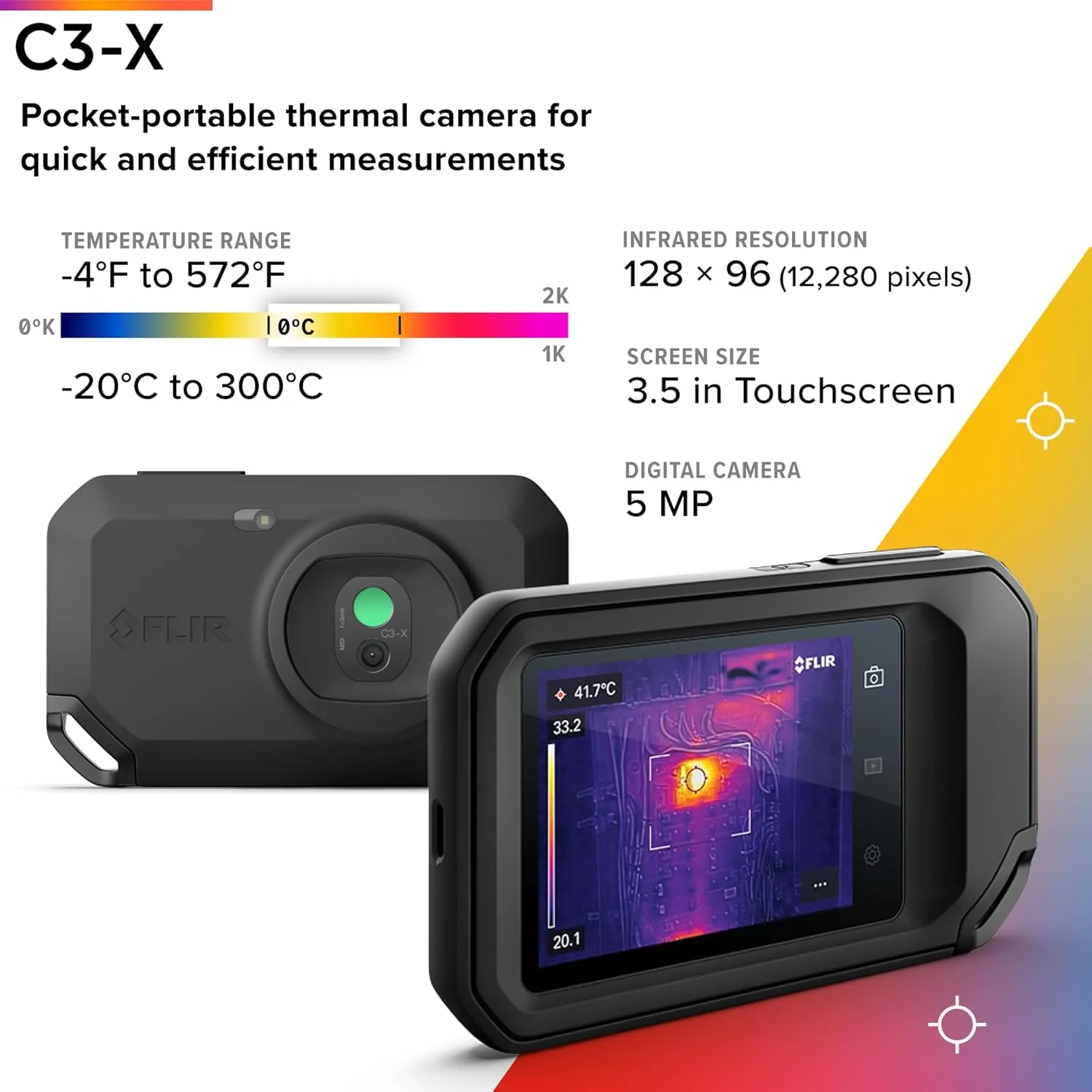 FLIR C3-X Compact Thermal Imaging Camera with WiFi: High Resolution Infrared Imager for Inspection, Electrical/Mechanical, Building, and HVAC Applications